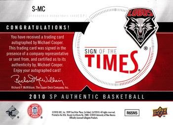2010-11 SP Authentic - Sign of the Times #S-MC Michael Cooper Back
