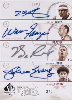 2010-11 SP Authentic - Sign of the Times Quads #HOT LeBron James / Walt Frazier / Derrick Rose / Julius Erving Front