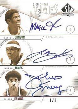 2010-11 SP Authentic - Sign of the Times Triple #S3-EJJ Magic Johnson / LeBron James / Julius Erving Front