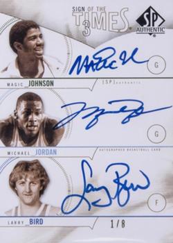 2010-11 SP Authentic - Sign of the Times Triple #S3-JJB Magic Johnson / Michael Jordan / Larry Bird Front