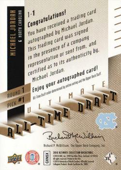 2010-11 Upper Deck Ultimate Collection - All-Time Draft Signatures Gold #1-1 Michael Jordan Back