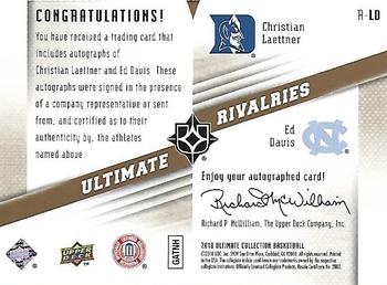 2010-11 Upper Deck Ultimate Collection - Rivalries Signatures #RLD Christian Laettner / Ed Davis Back