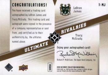 2010-11 Upper Deck Ultimate Collection - Rivalries Signatures #RMJ LeBron James / Tracy McGrady Back