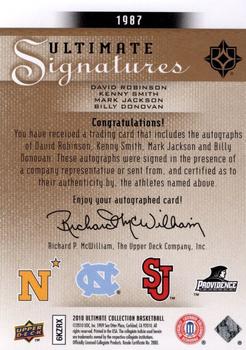 2010-11 Upper Deck Ultimate Collection - Ultimate Signatures Quad #1987 David Robinson / Kenny Smith / Mark Jackson / Billy Donovan Back