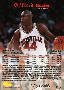 1994 Classic Draft #33 Clifford Rozier Back