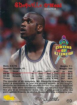 1994 Classic Draft #69 Shaquille O'Neal Back
