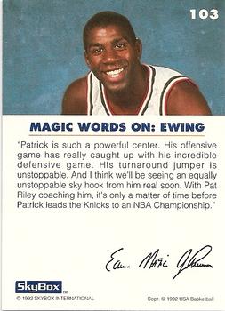 1992 SkyBox USA #103 Magic on Ewing Back