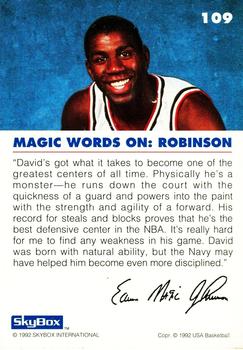 1992 SkyBox USA #109 Magic on Robinson Back
