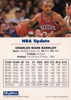 1992 SkyBox USA #1 Charles Barkley Back