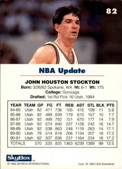 1992 SkyBox USA #82 John Stockton Back