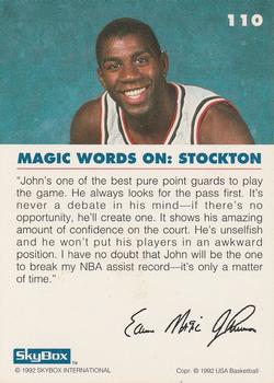 1992 SkyBox USA #110 Magic on Stockton Back