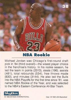 1992 SkyBox USA #38 Michael Jordan Back