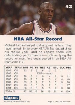 1992 SkyBox USA #43 Michael Jordan Back