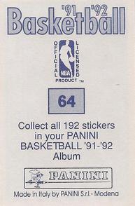 1991-92 Panini Stickers #64 Felton Spencer Back