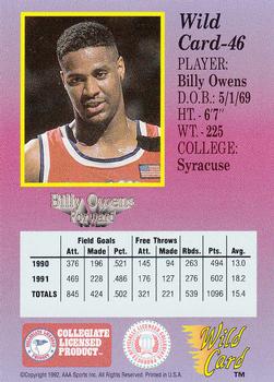 1991-92 Wild Card #46 Billy Owens Back