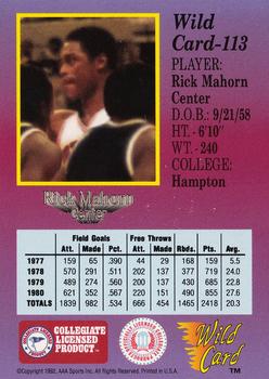 1991-92 Wild Card #113 Rick Mahorn Back