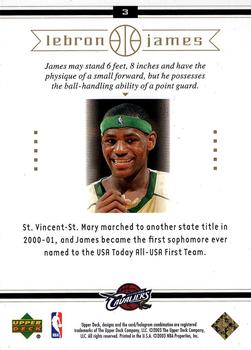 2003 Upper Deck LeBron James Box Set #3 LeBron James Back