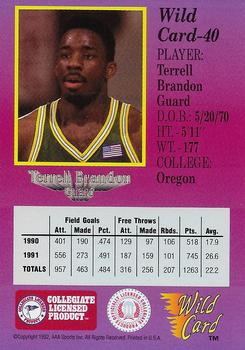 1991-92 Wild Card - 100 Stripe #40 Terrell Brandon Back
