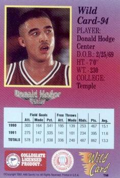 1991-92 Wild Card - 100 Stripe #94 Donald Hodge Back