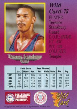 1991-92 Wild Card - 20 Stripe #75 Terence Stansbury Back
