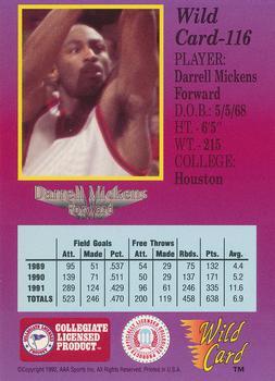 1991-92 Wild Card - 20 Stripe #116 Darrell Mickens Back