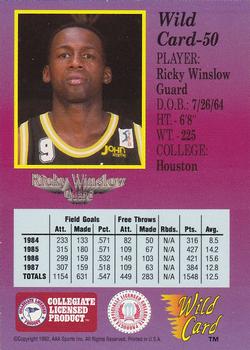1991-92 Wild Card - 5 Stripe #50 Ricky Winslow Back