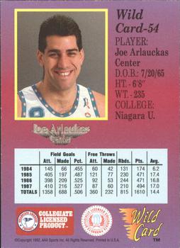 1991-92 Wild Card - 5 Stripe #54 Joe Arlauckas Back