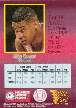1991-92 Wild Card - Red Hot Rookies #4 Billy Owens Back