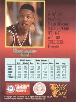 1991-92 Wild Card - Red Hot Rookies #5 Mark Macon Back