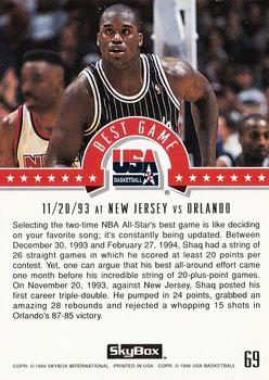 1994 SkyBox USA #69 Shaquille O'Neal Back