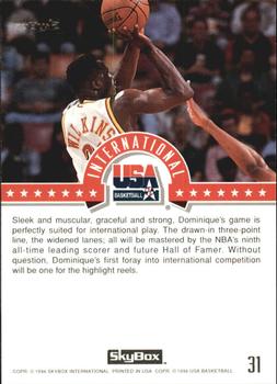 1994 SkyBox USA - Gold #31 Dominique Wilkins Back