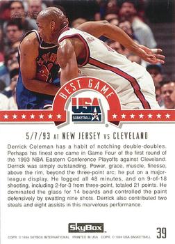 1994 SkyBox USA - Gold #39 Derrick Coleman Back