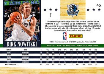 2011-12 Hoops #45 Dirk Nowitzki Back