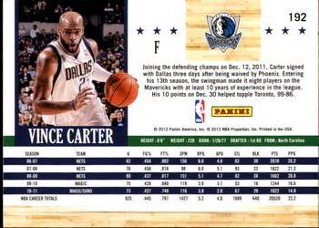2011-12 Hoops #192 Vince Carter Back