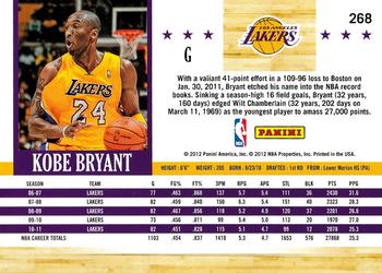 2011-12 Hoops #268 Kobe Bryant Back