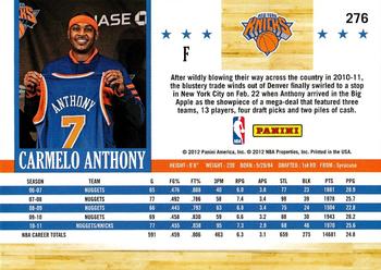 2011-12 Hoops #276 Carmelo Anthony Back