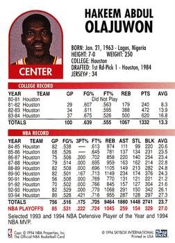 1995 Kenner/Hoops Starting Lineup Cards #NNO Hakeem Olajuwon Back