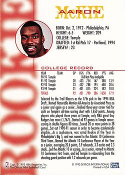 1994-95 Hoops Schick NBA Rookies #NNO Aaron McKie Back