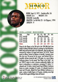 1994-95 Hoops Schick NBA Rookies #NNO Greg Minor Back
