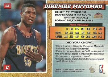 1994-95 Topps Embossed - Golden Idols #25 Dikembe Mutombo Back