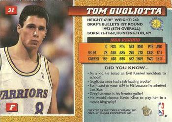 1994-95 Topps Embossed - Golden Idols #31 Tom Gugliotta Back