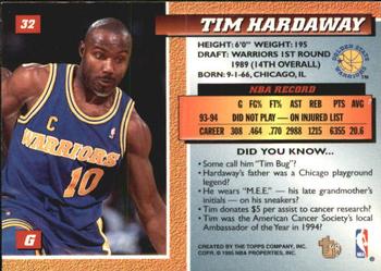 1994-95 Topps Embossed - Golden Idols #32 Tim Hardaway Back