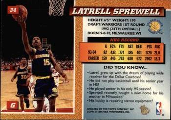 1994-95 Topps Embossed - Golden Idols #34 Latrell Sprewell Back