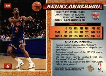 1994-95 Topps Embossed - Golden Idols #58 Kenny Anderson Back