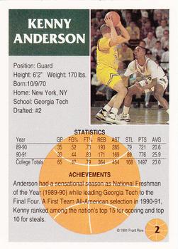 1991 Front Row #2 Kenny Anderson Back