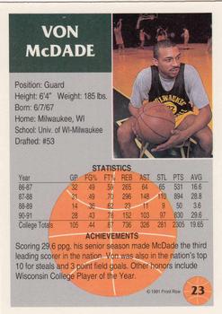1991 Front Row #23 Von McDade Back