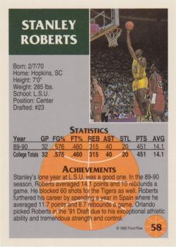 1991 Front Row Update #58 Stanley Roberts Back