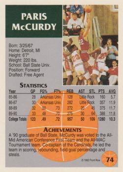1991 Front Row Update #74 Paris McCurdy Back