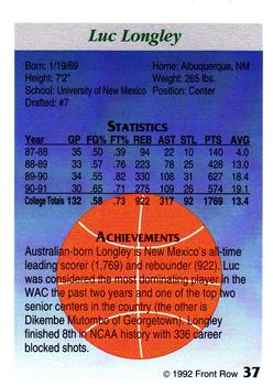 1991-92 Front Row Premier #37 Luc Longley Back