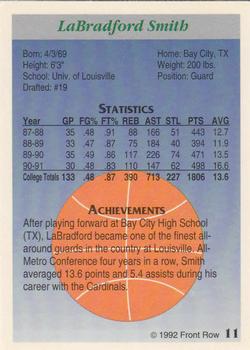 1991-92 Front Row Premier #11 LaBradford Smith Back
